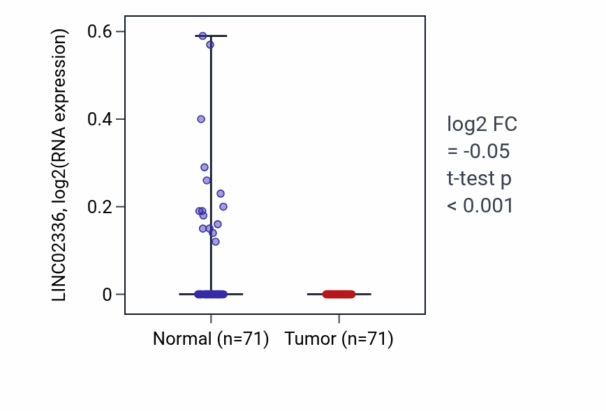 Tumor-vs-normal expression box plot for LINC02336 in KIRC.