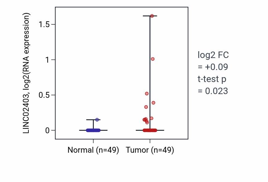 Tumor-vs-normal expression box plot for LINC02403 in LUSC.