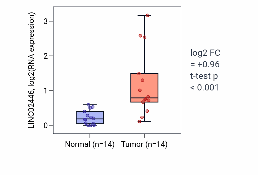 Tumor-vs-normal expression box plot for LINC02446 in KIRC.