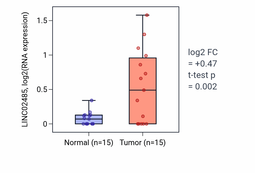 Tumor-vs-normal expression box plot for LINC02485 in KICH.