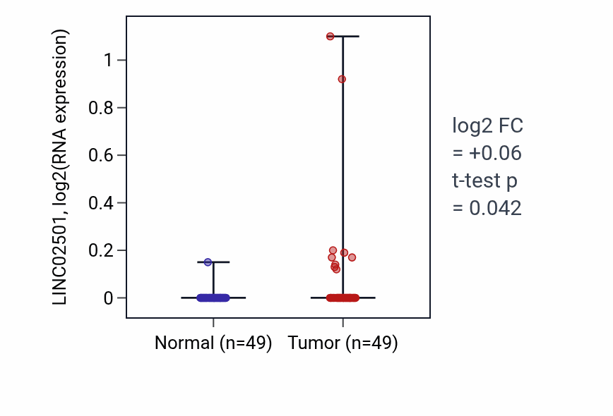 Tumor-vs-normal expression box plot for LINC02501 in LUSC.