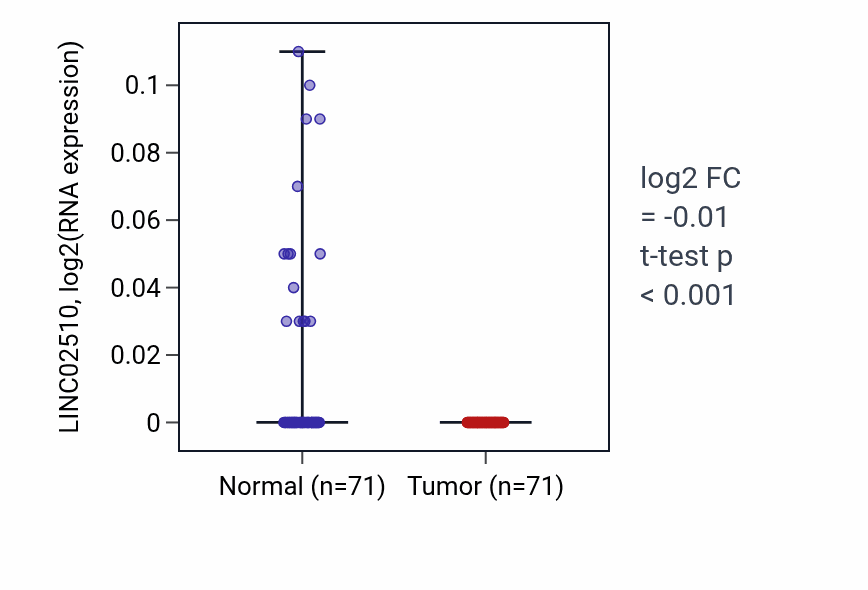 Tumor-vs-normal expression box plot for LINC02510 in KIRC.