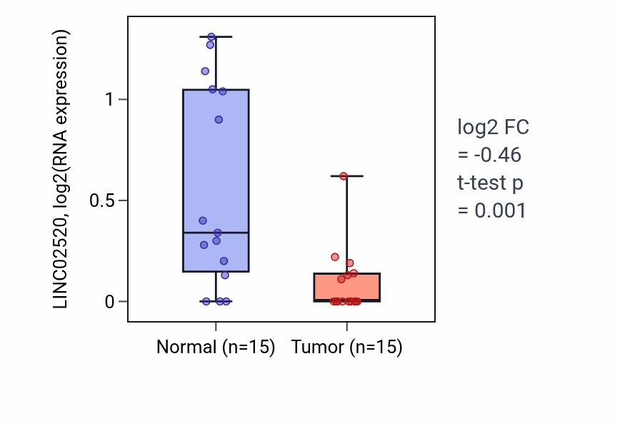 Tumor-vs-normal expression box plot for LINC02520 in KIRP.