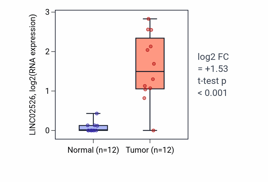 Tumor-vs-normal expression box plot for LINC02526 in KIRC.