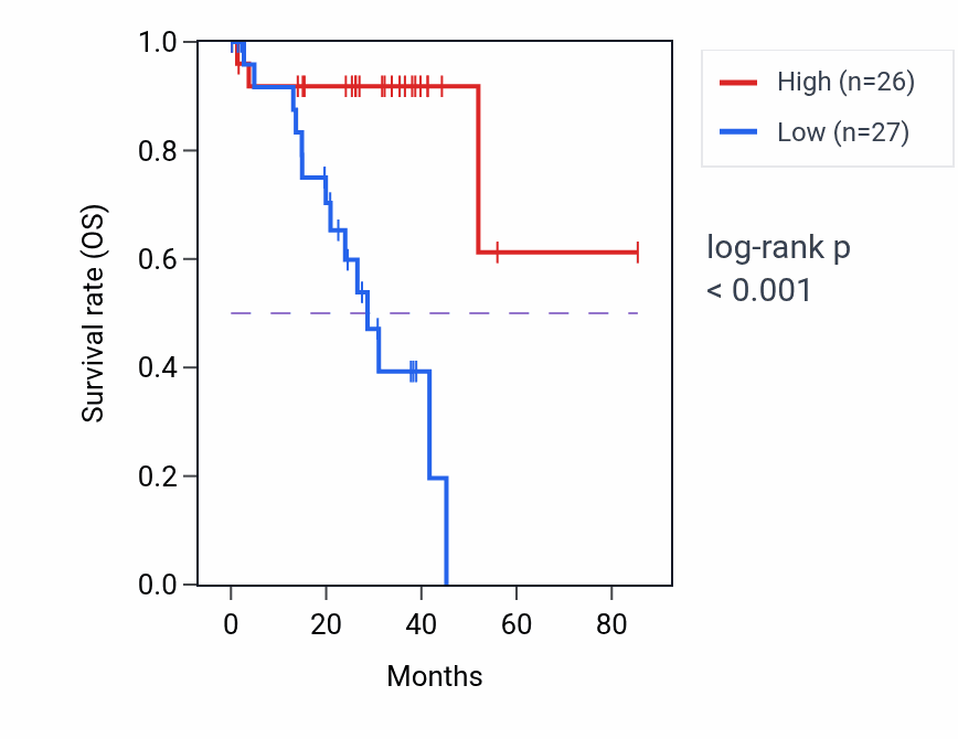 Kaplan&ndash;Meier survival curve for LINC02541 RNA expression in UVM: high vs low expression groups.