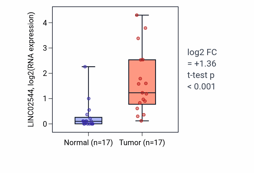 Tumor-vs-normal expression box plot for LINC02544 RNA in HNSC.