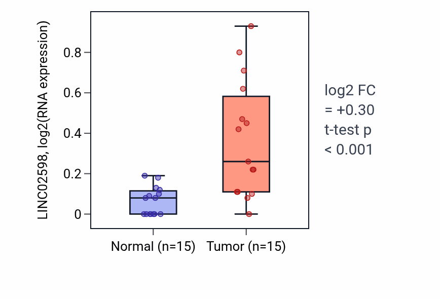 Tumor-vs-normal expression box plot for LINC02598 RNA in KIRP.