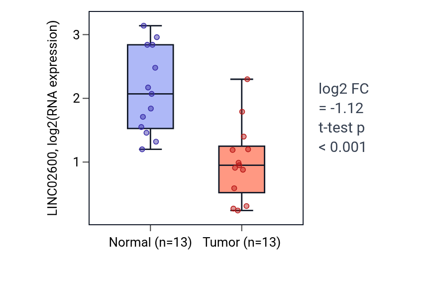 Tumor-vs-normal expression box plot for LINC02600 in KIRC.