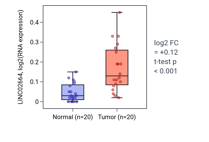 Tumor-vs-normal expression box plot for LINC02664 in KIRC.