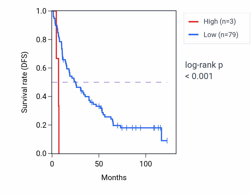 Kaplan&ndash;Meier survival curve for LINC02676 RNA expression in KIRC: high vs low expression groups.