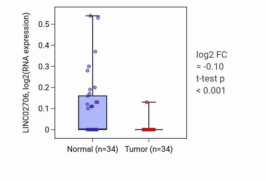 Tumor-vs-normal expression box plot for LINC02706 in KIRC.