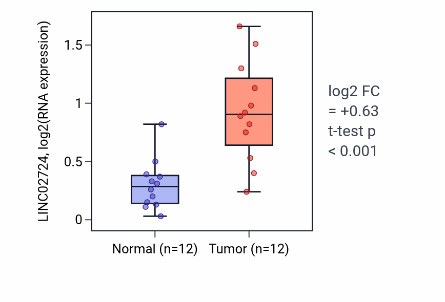 Tumor-vs-normal expression box plot for LINC02724 in KIRC.