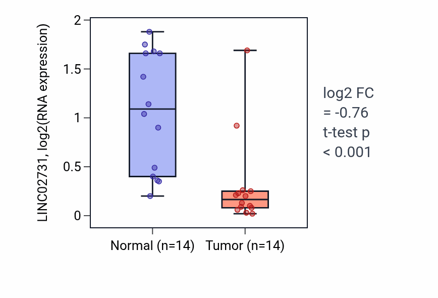 Tumor-vs-normal expression box plot for LINC02731 in BLCA.