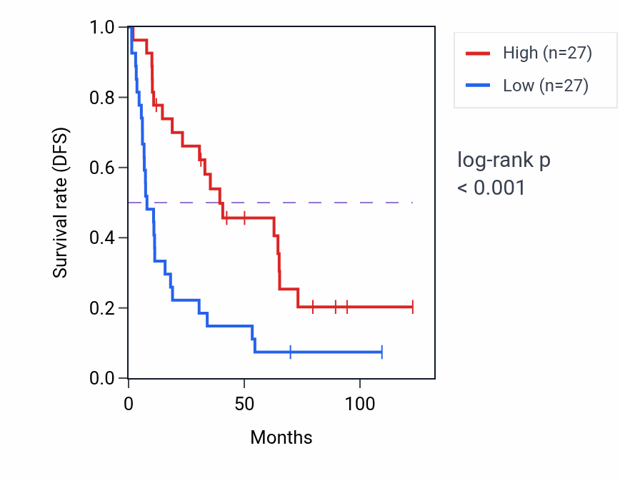 Kaplan&ndash;Meier survival curve for LINC02732 RNA expression in KIRC: high vs low expression groups.