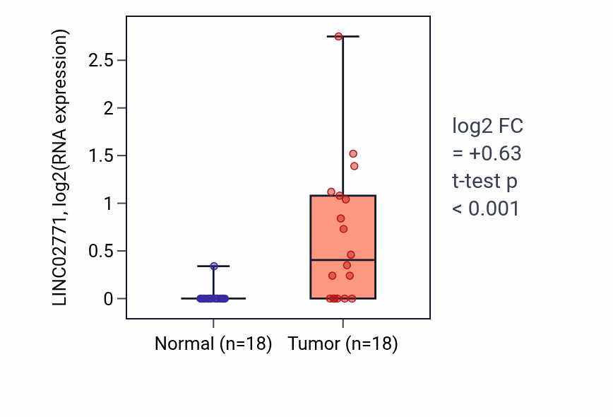 Tumor-vs-normal expression box plot for LINC02771 in BLCA.