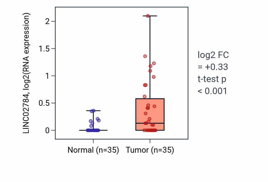 Tumor-vs-normal expression box plot for LINC02784 in LUSC.