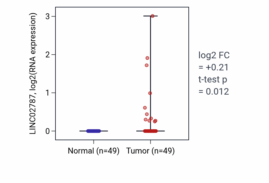 Tumor-vs-normal expression box plot for LINC02787 in LUSC.