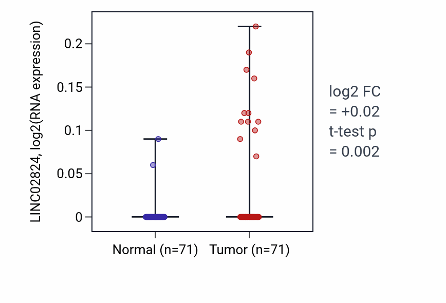Tumor-vs-normal expression box plot for LINC02824 in KIRC.