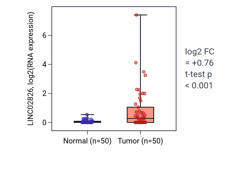 Tumor-vs-normal expression box plot for LINC02826 in LIHC.