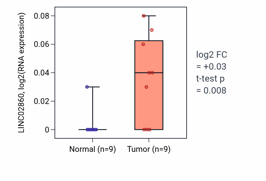 Tumor-vs-normal expression box plot for LINC02860 in HNSC.