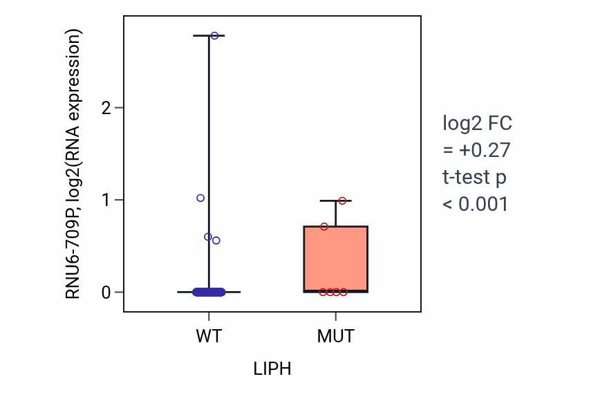Box plot of RNU6-709P in LIPH-low vs LIPH-high samples in BLCA.