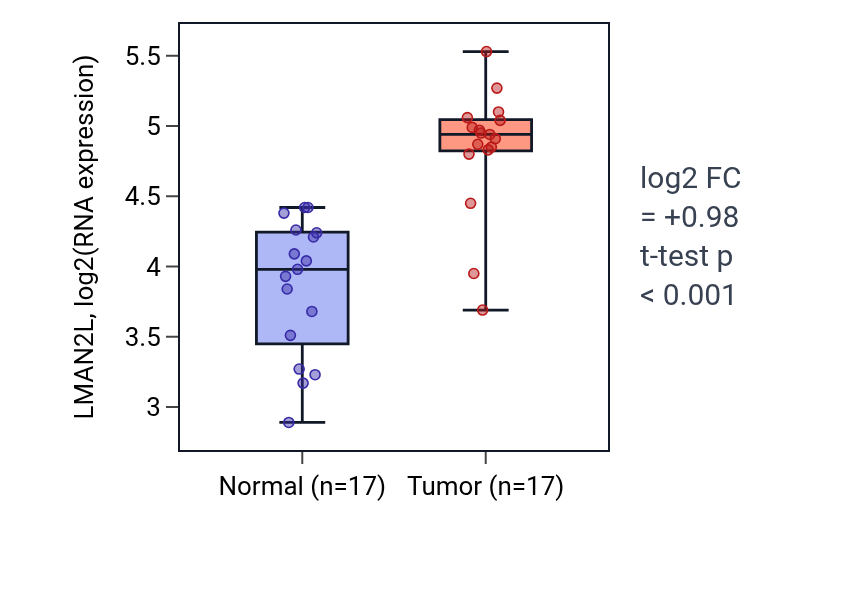 Tumor-vs-normal expression box plot for LMAN2L in HNSC.