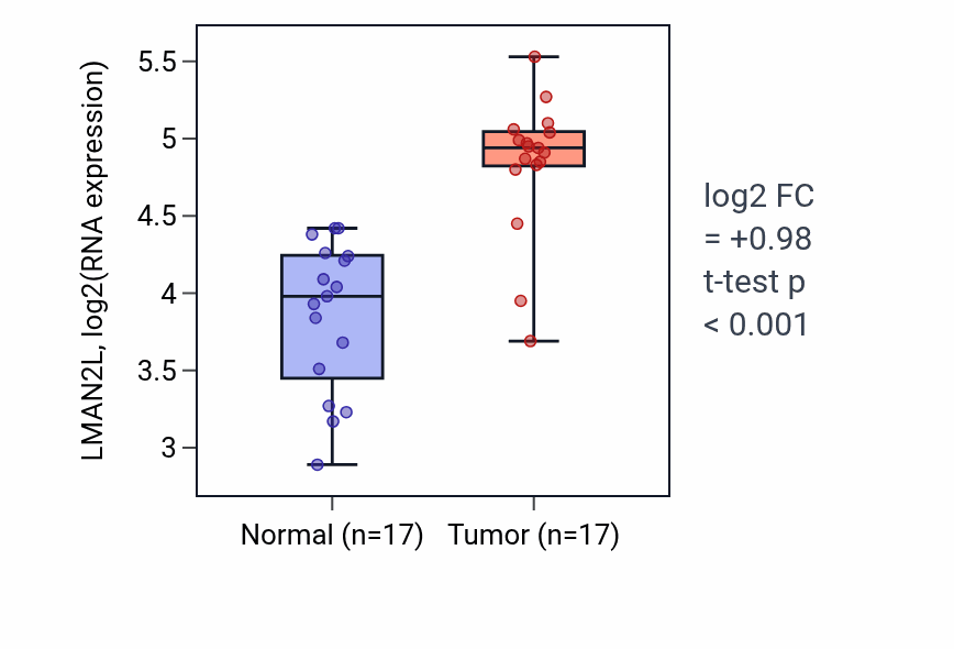 Tumor-vs-normal expression box plot for LMAN2L RNA in HNSC.