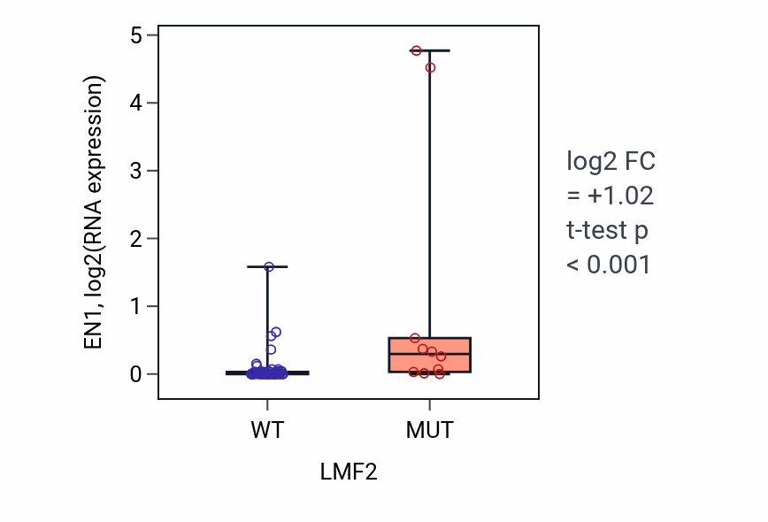 Box plot of EN1 in LMF2-low vs LMF2-high samples in LARGE_INTESTINE.