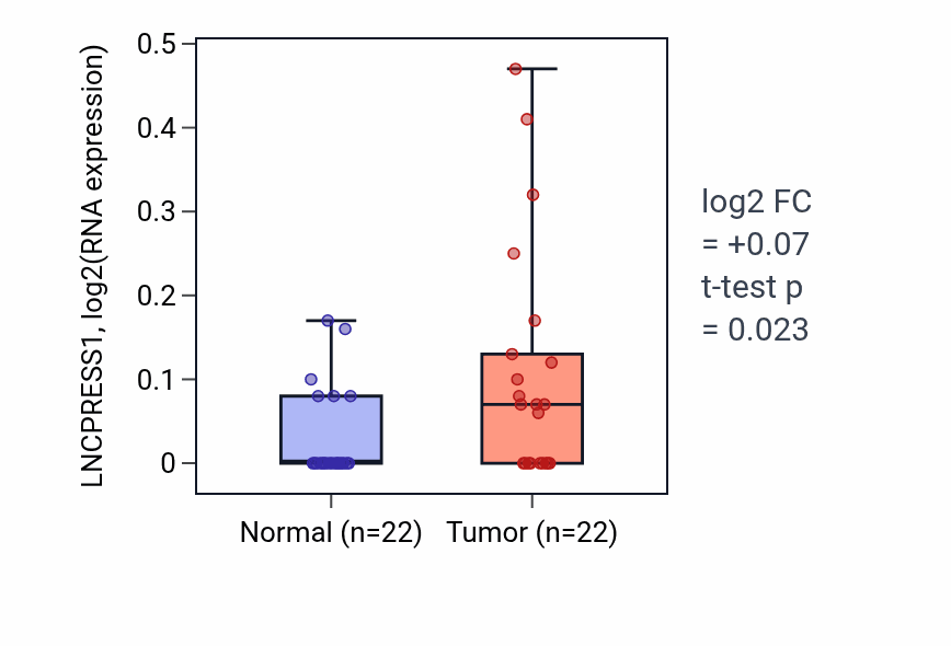 Tumor-vs-normal expression box plot for LNCPRESS1 in KICH.
