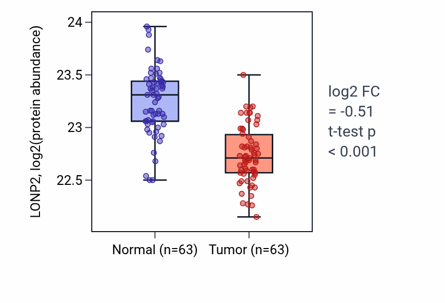 Tumor-vs-normal mass-spec protein box plot for LONP2 in CCRCC.