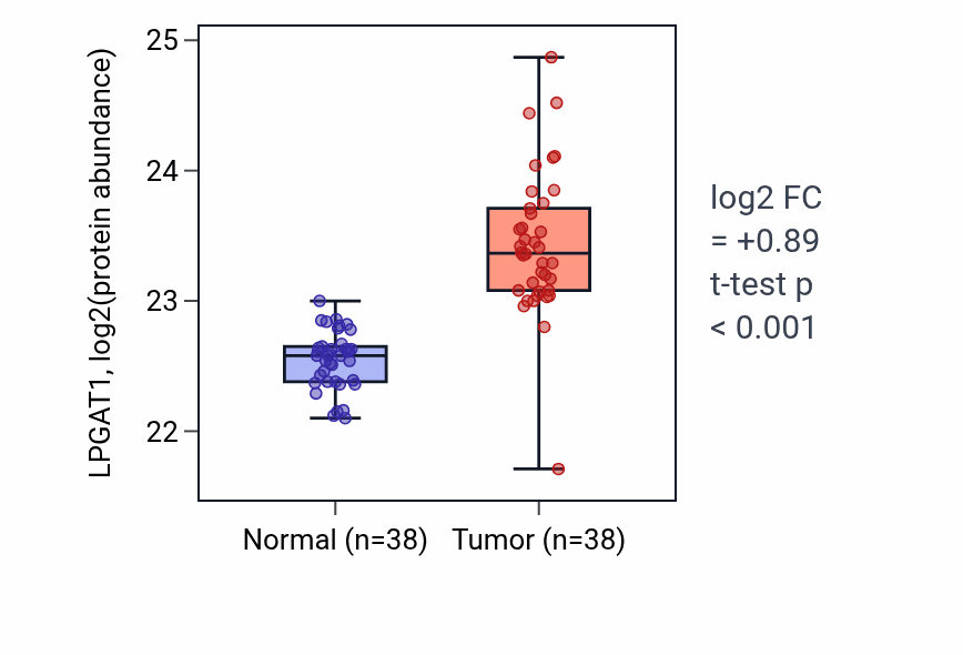 Tumor-vs-normal mass-spec protein box plot for LPGAT1 in CCRCC.