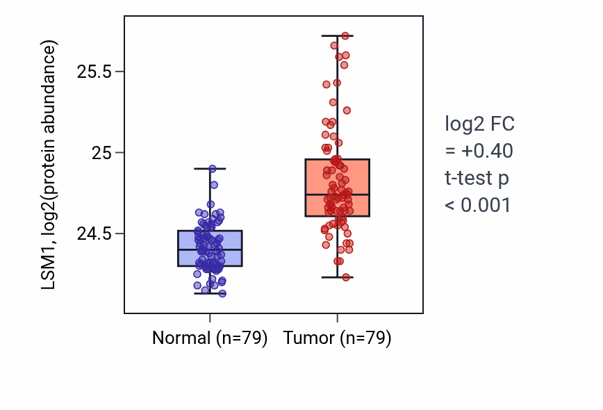 Tumor-vs-normal mass-spec protein box plot for LSM1 in LSCC.