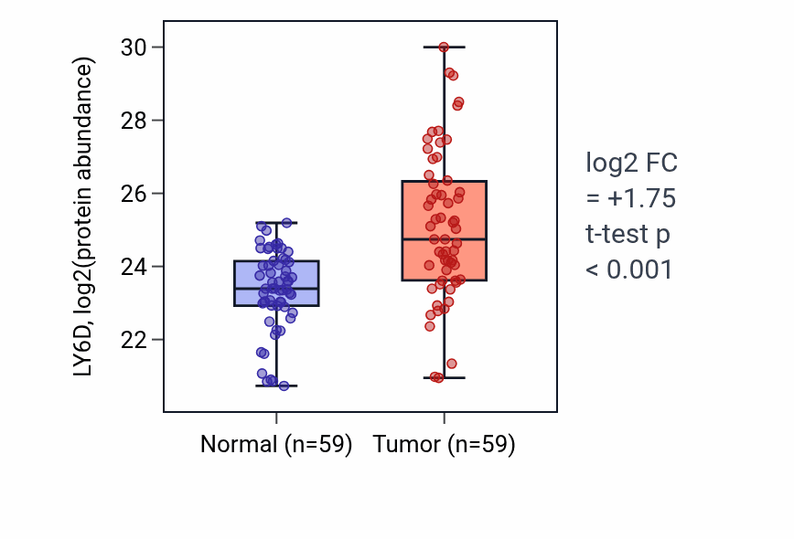 Tumor-vs-normal mass-spec protein box plot for LY6D in LSCC.