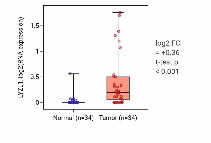 Tumor-vs-normal expression box plot for LYZL1 in KIRC.