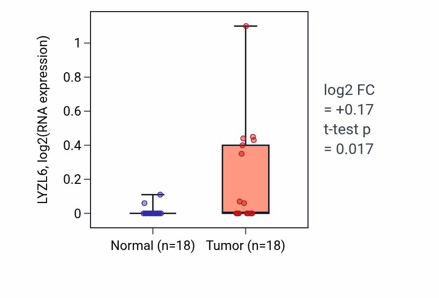 Tumor-vs-normal expression box plot for LYZL6 in BLCA.