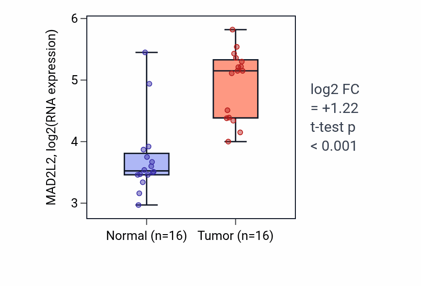 Tumor-vs-normal expression box plot for MAD2L2 RNA in HNSC.