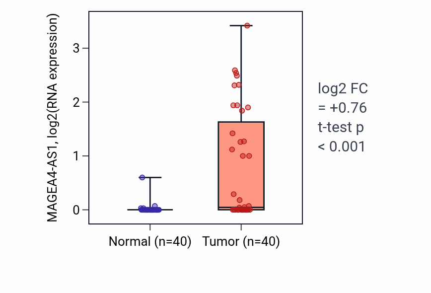 Tumor-vs-normal expression box plot for MAGEA4-AS1 in HNSC.