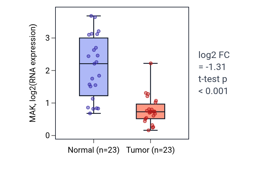 Tumor-vs-normal expression box plot for MAK in LUSC.
