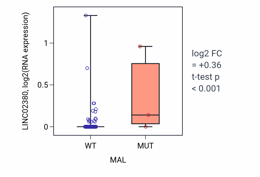 Box plot of LINC02380 in MAL-low vs MAL-high samples in LUSC.