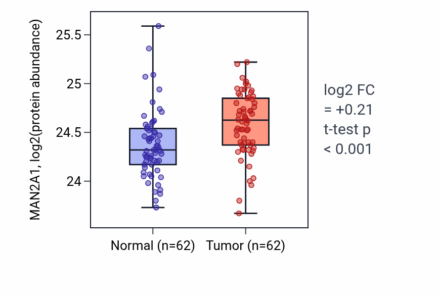 Tumor-vs-normal mass-spec protein box plot for MAN2A1 in HNSC.