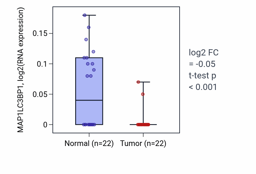 Tumor-vs-normal expression box plot for MAP1LC3BP1 in KICH.