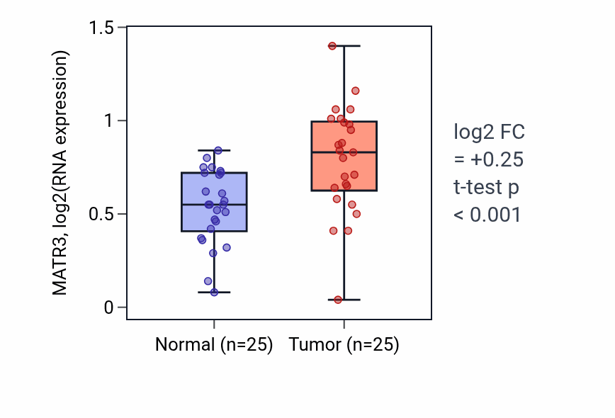 Tumor-vs-normal expression box plot for MATR3 RNA in HNSC.