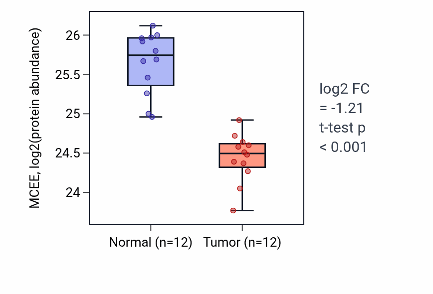 Tumor-vs-normal mass-spec protein box plot for MCEE in CCRCC.