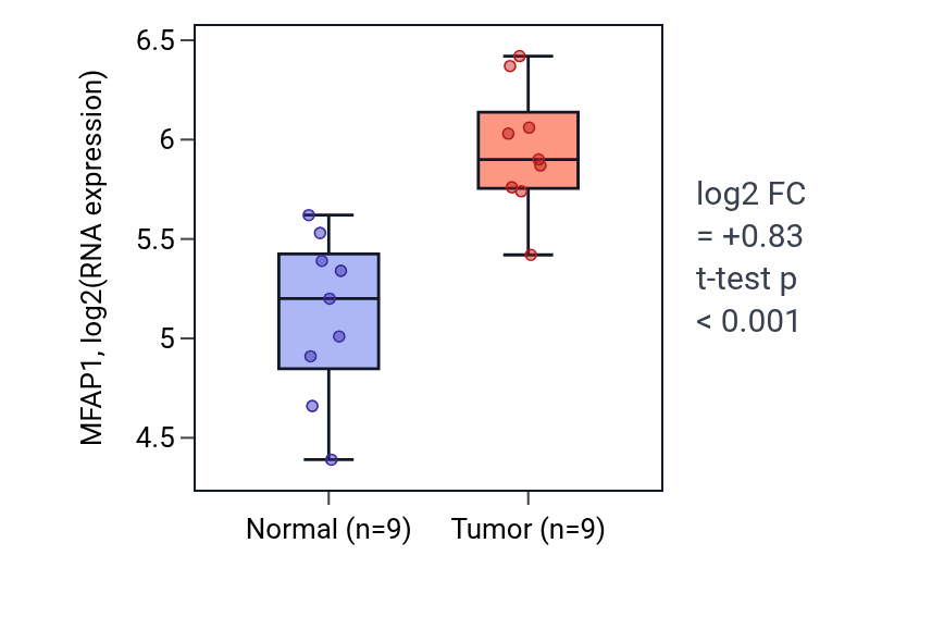 Tumor-vs-normal expression box plot for MFAP1 RNA in HNSC.