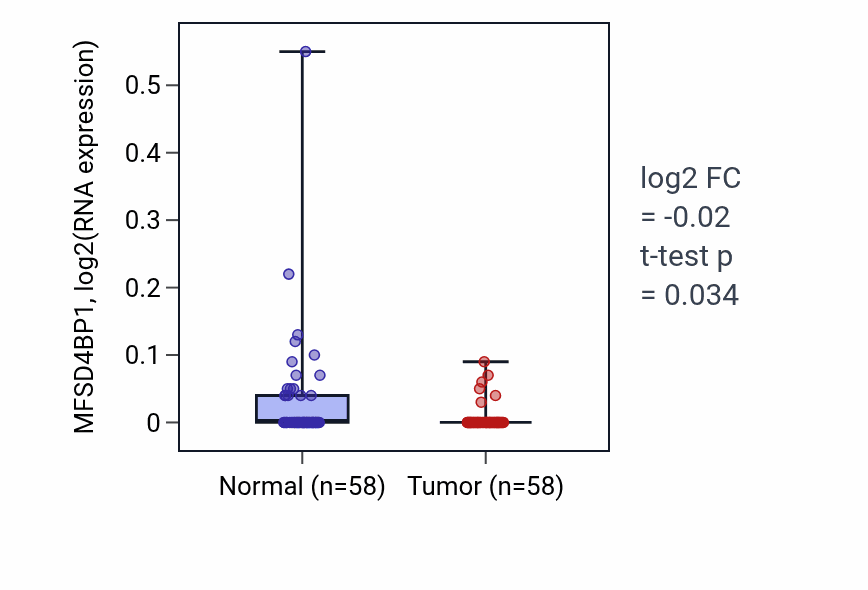 Tumor-vs-normal expression box plot for MFSD4BP1 in THCA.