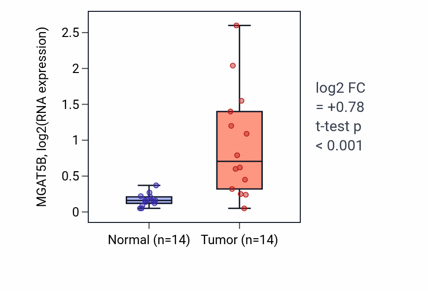 Tumor-vs-normal expression box plot for MGAT5B RNA in HNSC.