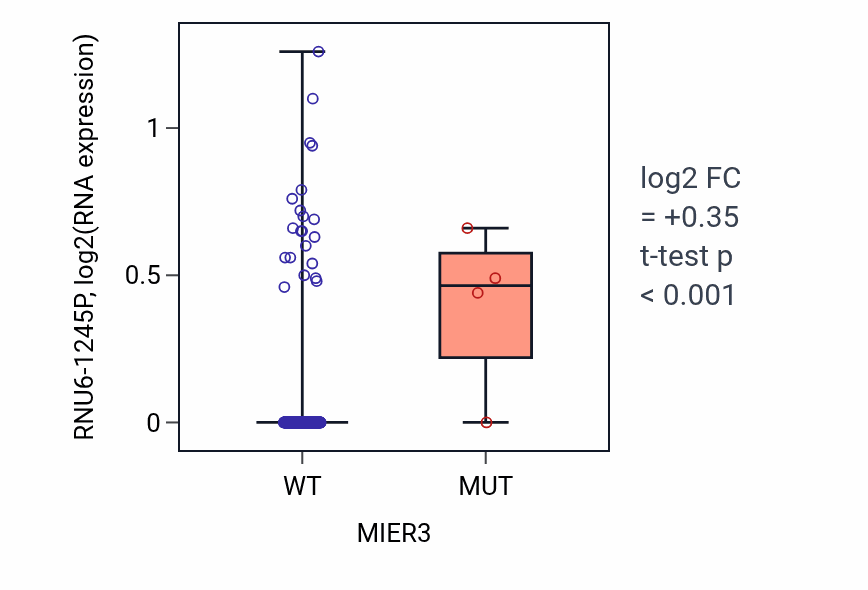 Box plot of RNU6-1245P in MIER3-low vs MIER3-high samples in CESC.