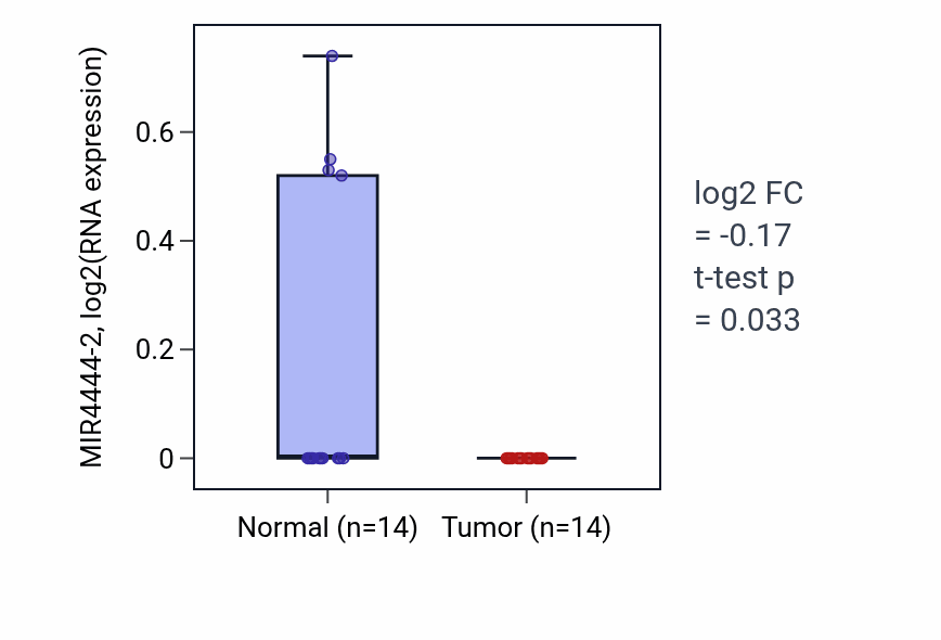 Tumor-vs-normal expression box plot for MIR4444-2 in KIRC.
