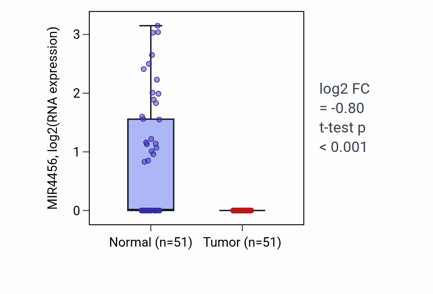 Tumor-vs-normal expression box plot for MIR4456 in KIRC.