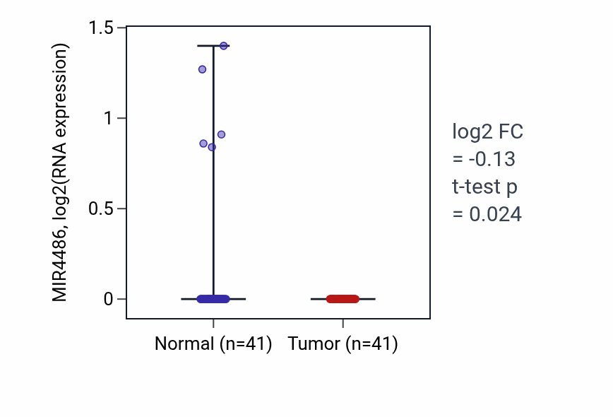 Tumor-vs-normal expression box plot for MIR4486 in THCA.
